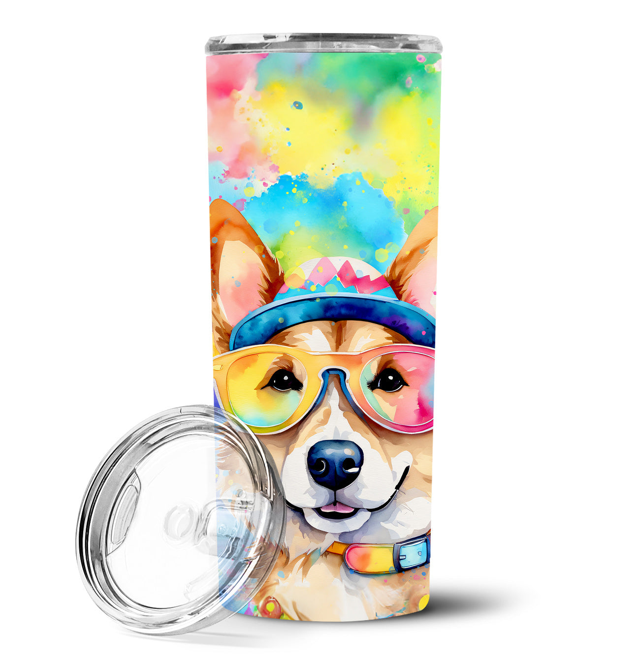 Corgi Hippie Dawg Stainless Steel Skinny Tumbler Vacuum Double Walled Reusable Insulated Tumbler Travel Cup for Coffee Cocktails Gift with Lid, 20 oz