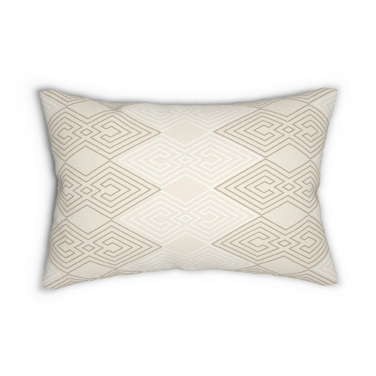 Decorative Lumbar Throw Pillow - Beige And White Tribal Geometric Aztec Print