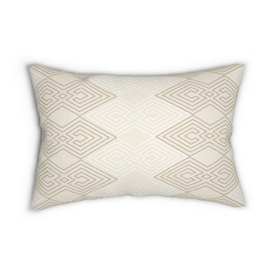 Decorative Lumbar Throw Pillow - Beige And White Tribal Geometric Aztec Print