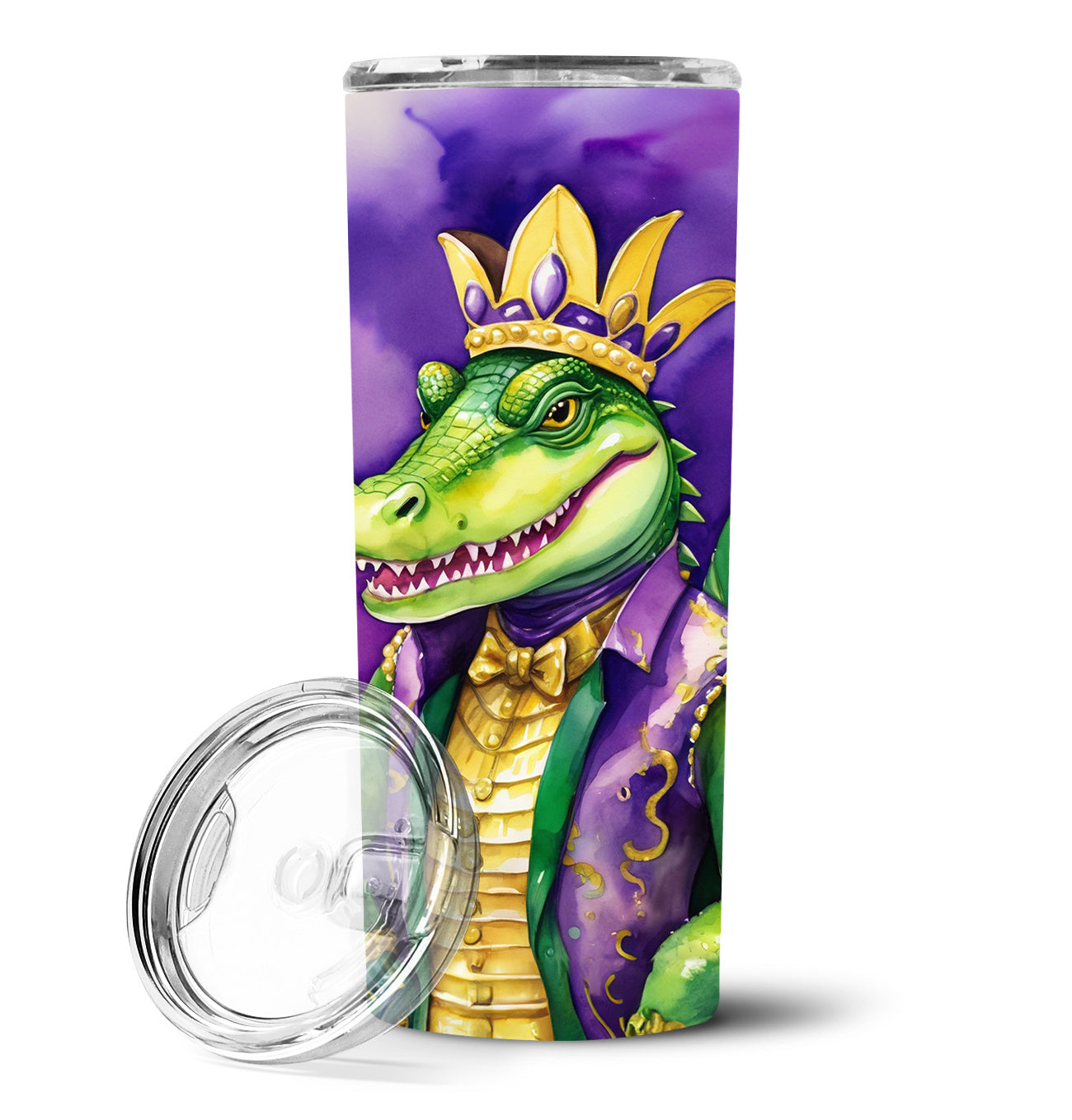 Alligator King of Mardi Gras Stainless Steel Skinny Tumbler Vacuum Double Walled Reusable Insulated Tumbler Travel Cup for Coffee Cocktails Gift with Lid, 20 oz