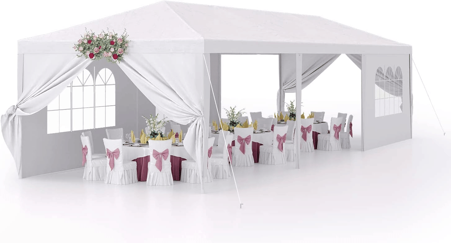 10'x30' Outdoor Party Tent, Heavy Duty Canopy Event Wedding Tent for Parties Backyard Patio, White