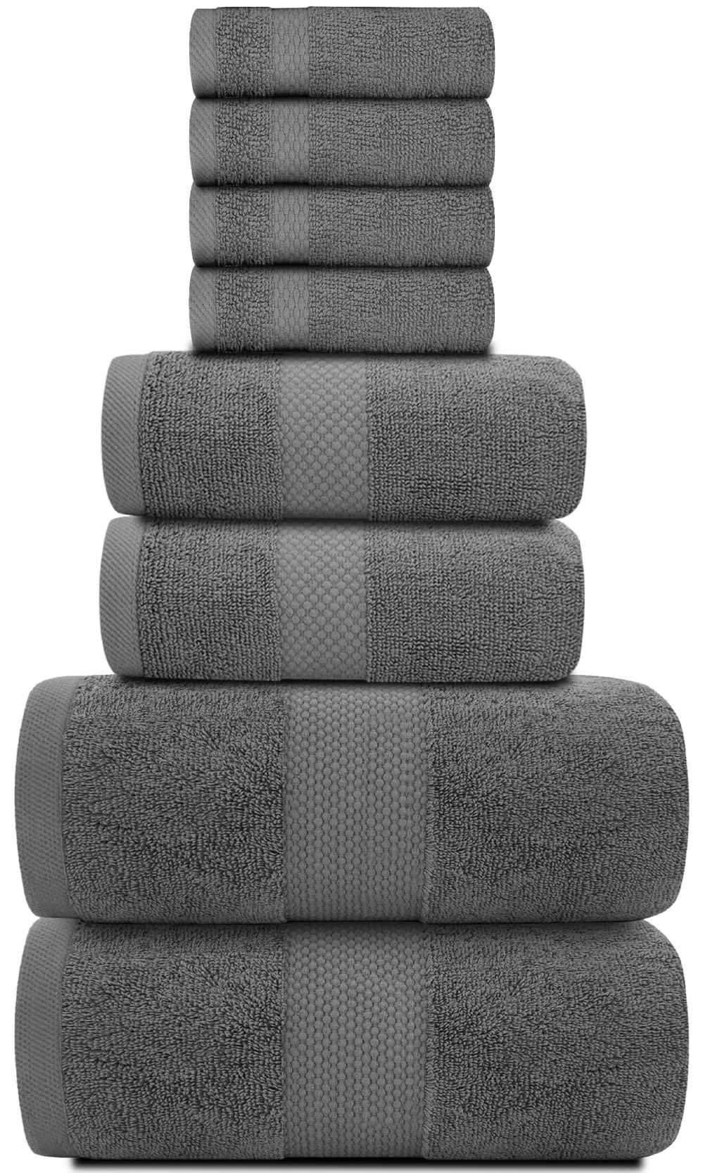 Luxury Dark Gray Bath Towel Set 8 Pcs Combed Cotton Hotel Quality Absorbent 2 Bath Towels 700GSM 2 Hand Towels 4 Washcloths Dark Grey