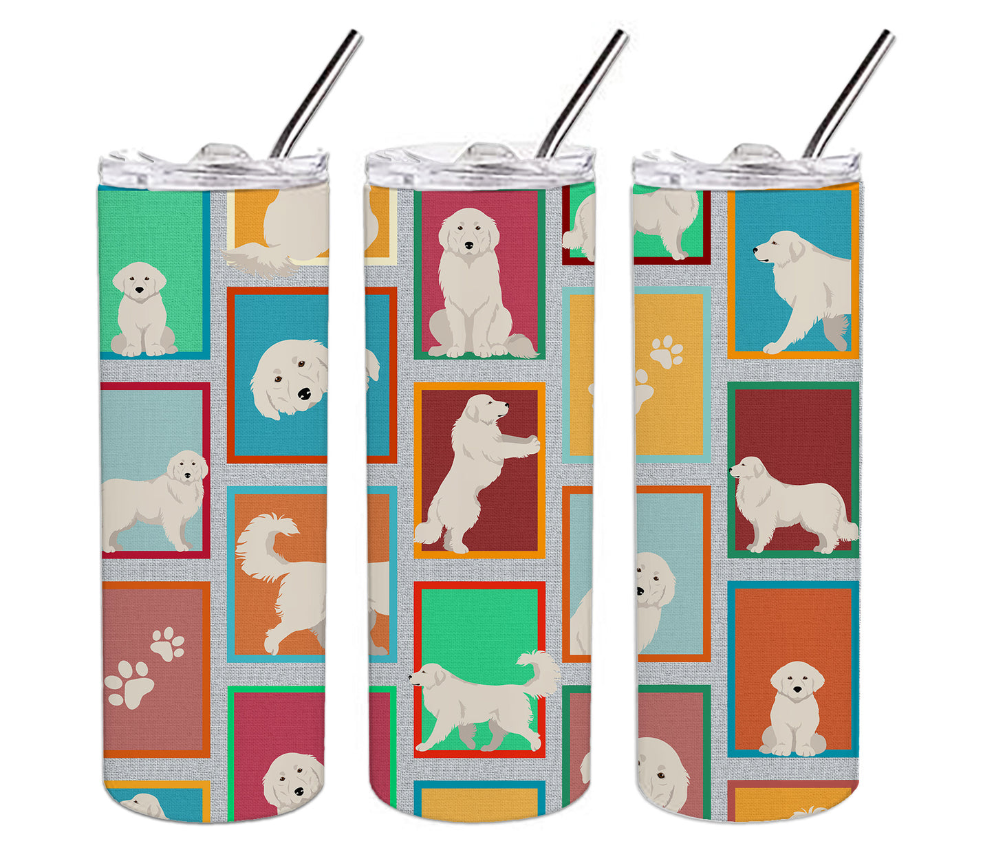 Lots of Great Pyrenees Stainless Steel Skinny Tumbler Vacuum Double Walled Reusable Insulated Tumbler Travel Cup for Coffee Cocktails Gift with Lid, 20 oz