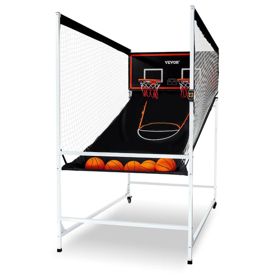 VEVOR Arcade Cage Basketball Game, 2 Player Indoor Basketball Game, Home Dual Shot Sport with 5 Balls, 8 Game Modes, Electronic Scoreboard, and Inflation Pump, for Kids, Adults (Black & White)