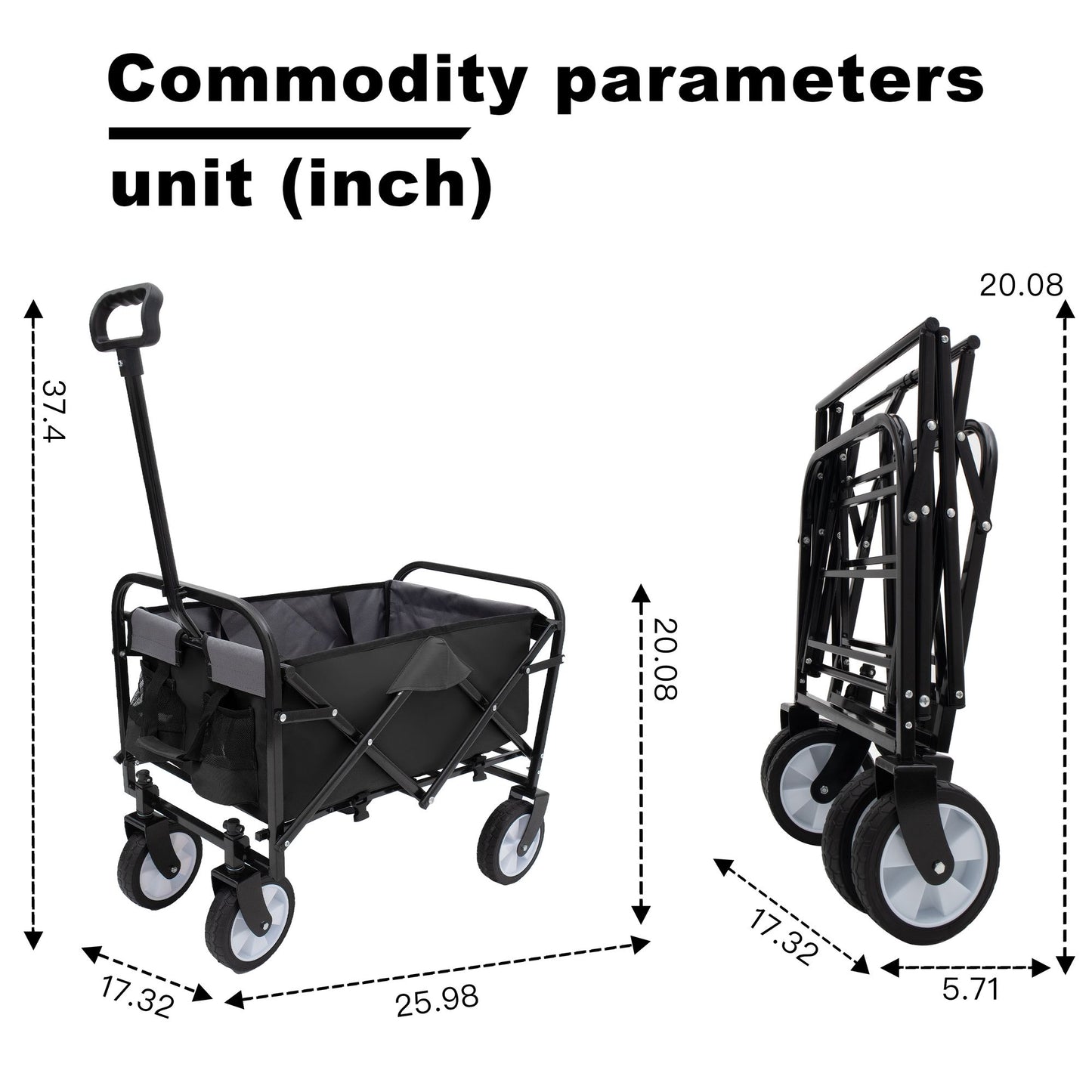 Collapsible Foldable Wagon Cart with strapping system, Beach Wagon , Utility Cart , Utility Wagon Grocery Cart for Camping Shopping Sports Gardeing Fishing Supports 225lbs All-Terrain Wheels black