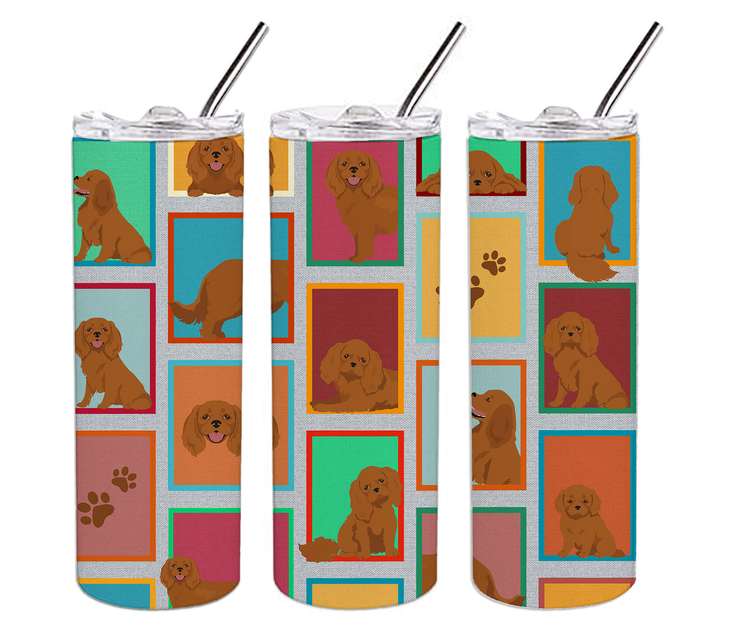 Lots of Ruby Cavalier Spaniel Stainless Steel Skinny Tumbler Vacuum Double Walled Reusable Insulated Tumbler Travel Cup for Coffee Cocktails Gift with Lid, 20 oz