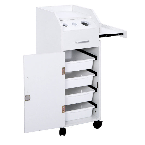 Hair Salon Storage Cart with Wheels & 3 Hair Dryer Holders & 4 Drawers & Lock & 2 Keys, Hairdressing Tools Station Mobile Makeup Case White