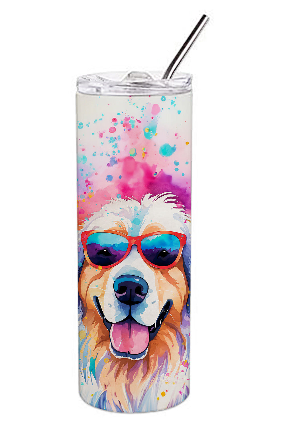 Great Pyrenees Hippie Dawg Stainless Steel Skinny Tumbler Vacuum Double Walled Reusable Insulated Tumbler Travel Cup for Coffee Cocktails Gift with Lid, 20 oz