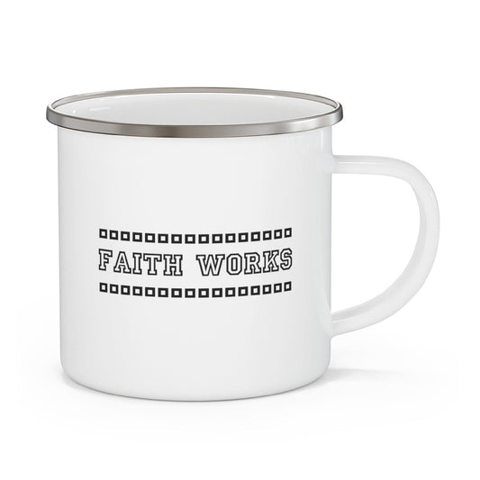 Enamel Camping Mug, Faith Works Illustration Black