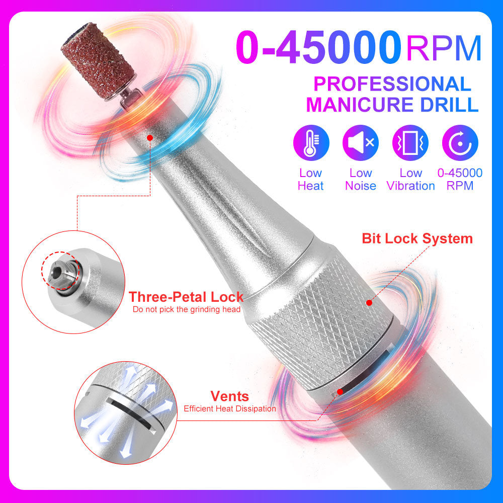 45000RPM Nail Drill Machine Blue Red Gradient Colour Portable Nail Drill Machine Plug-in Nail Polisher for Home Nail Salon Gel Nail Polishing