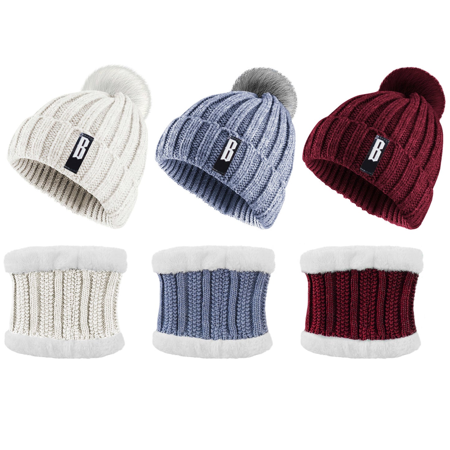 Winter Beanie Hat Scarf Set Women Warm Knitting Skull Cap