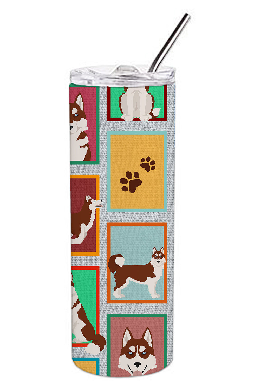 Lots of Red Siberian Husky Stainless Steel Skinny Tumbler Vacuum Double Walled Reusable Insulated Tumbler Travel Cup for Coffee Cocktails Gift with Lid, 20 oz