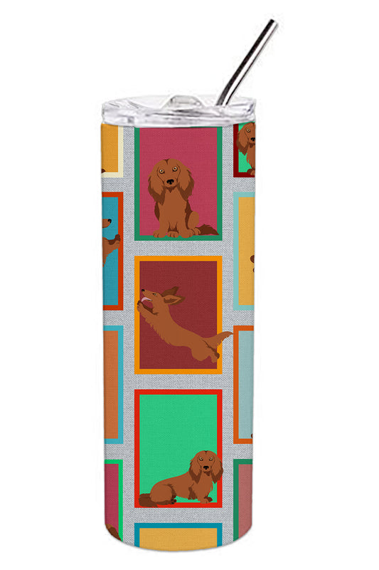 Lots of Longhaired Red Dachshund Stainless Steel Skinny Tumbler Vacuum Double Walled Reusable Insulated Tumbler Travel Cup for Coffee Cocktails Gift with Lid, 20 oz