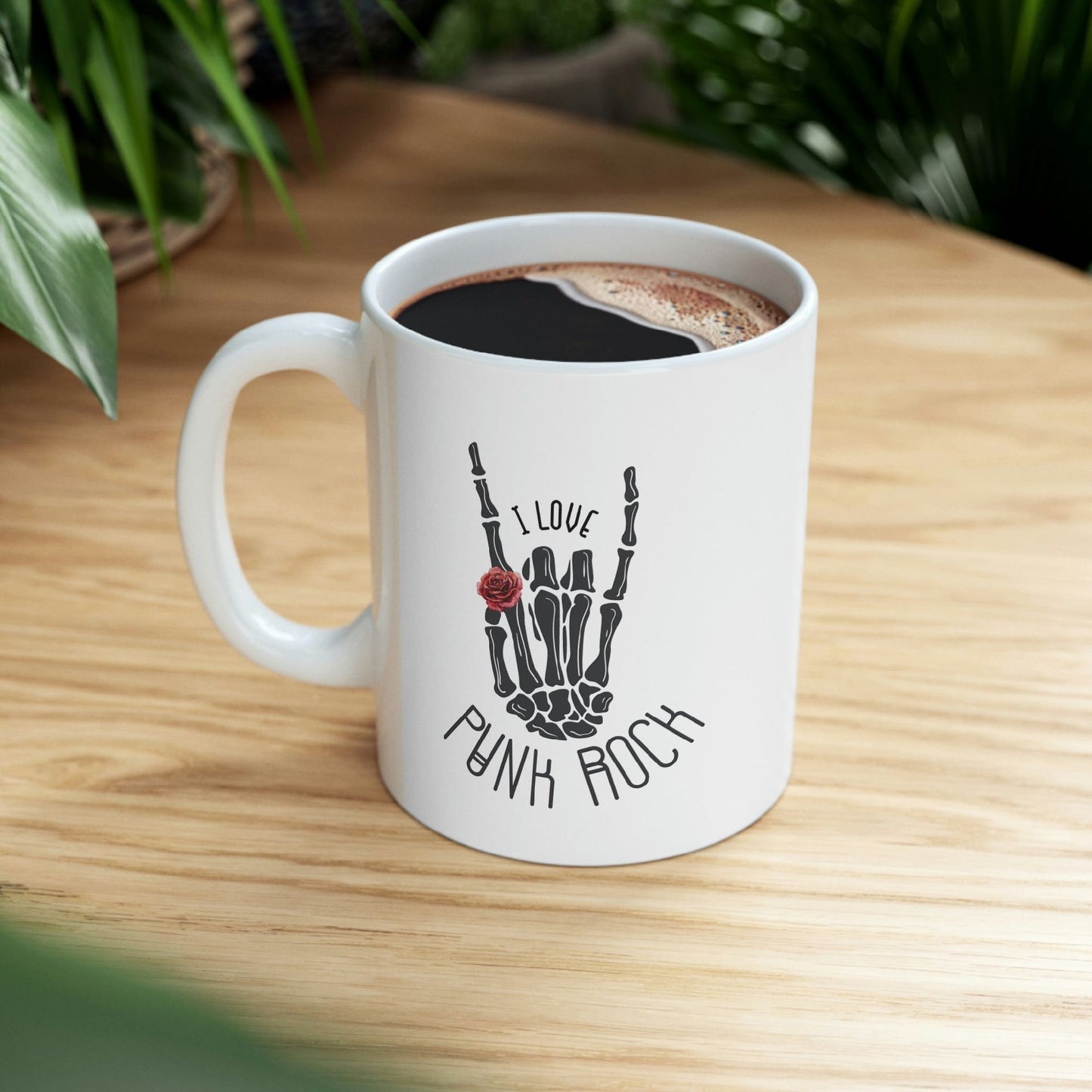 I Love Punk Rock Skeleton Hand Mug