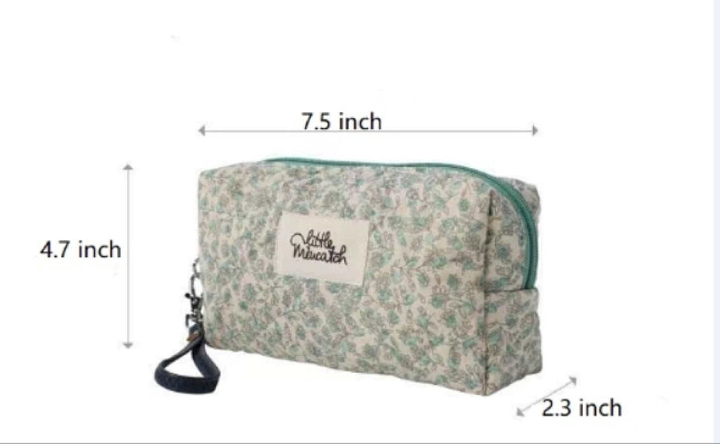 Cute Makeup Bag Organizer Travel Cosmetic Bag Aesthetic Coquette Cotton Floral Make up Bag Toiletry Bags for Women Girls