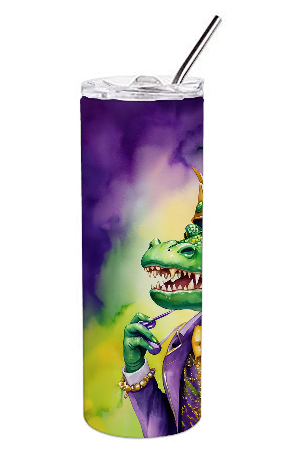 Alligator King of Mardi Gras Stainless Steel Skinny Tumbler Vacuum Double Walled Reusable Insulated Tumbler Travel Cup for Coffee Cocktails Gift with Lid, 20 oz