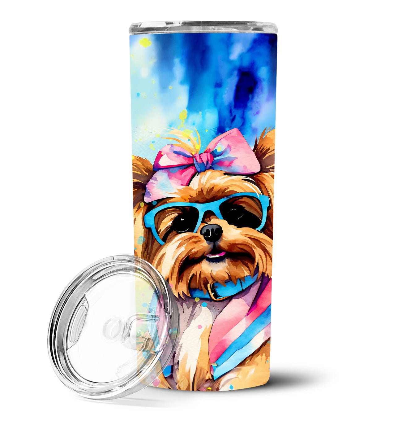 Yorkshire Terrier Hippie Dawg Stainless Steel Skinny Tumbler Vacuum Double Walled Reusable Insulated Tumbler Travel Cup for Coffee Cocktails Gift with Lid, 20 oz