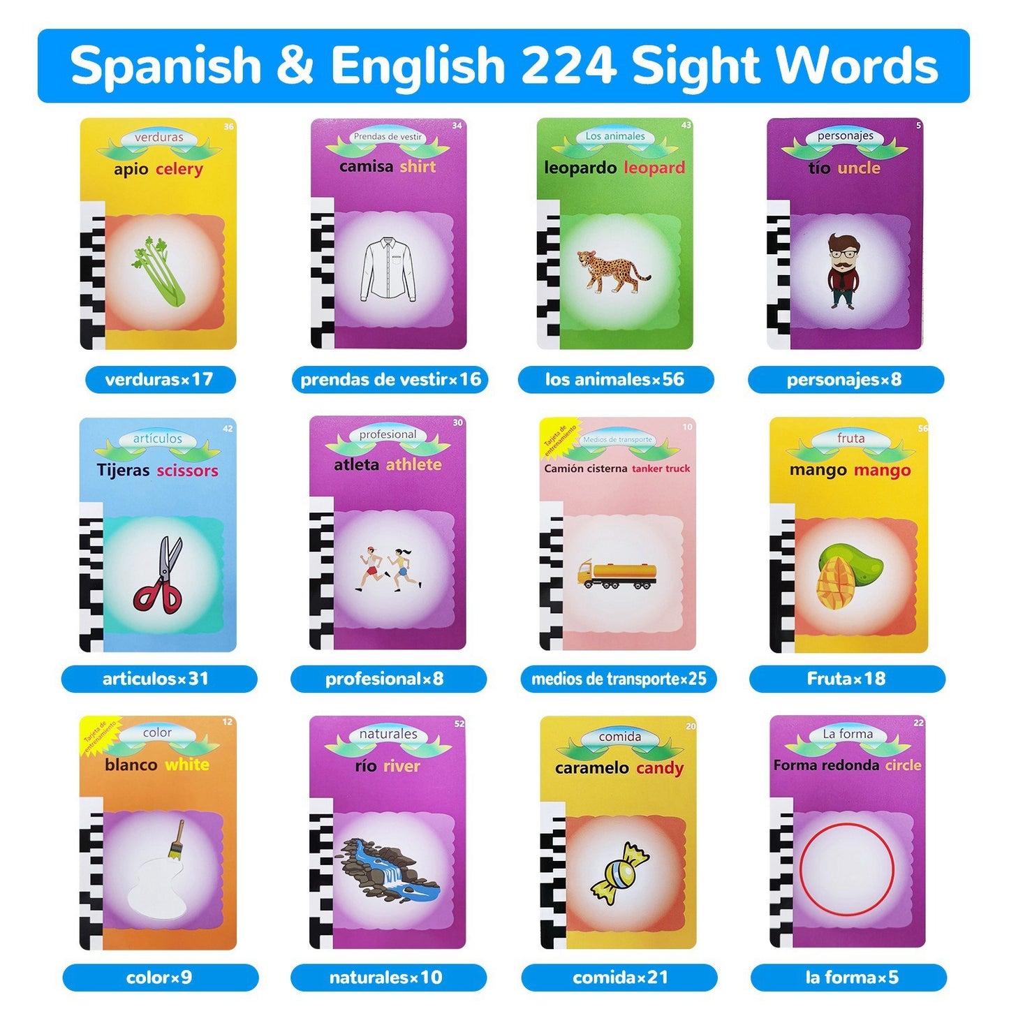 Spanish & English Talking Flash Cards 224 Sight Words Bilingual Flash Cards Rechargeable Card Early Education Device Educational Toy for Boys Girls Aged 1 2 3 4 5 6 7 8 Years Old