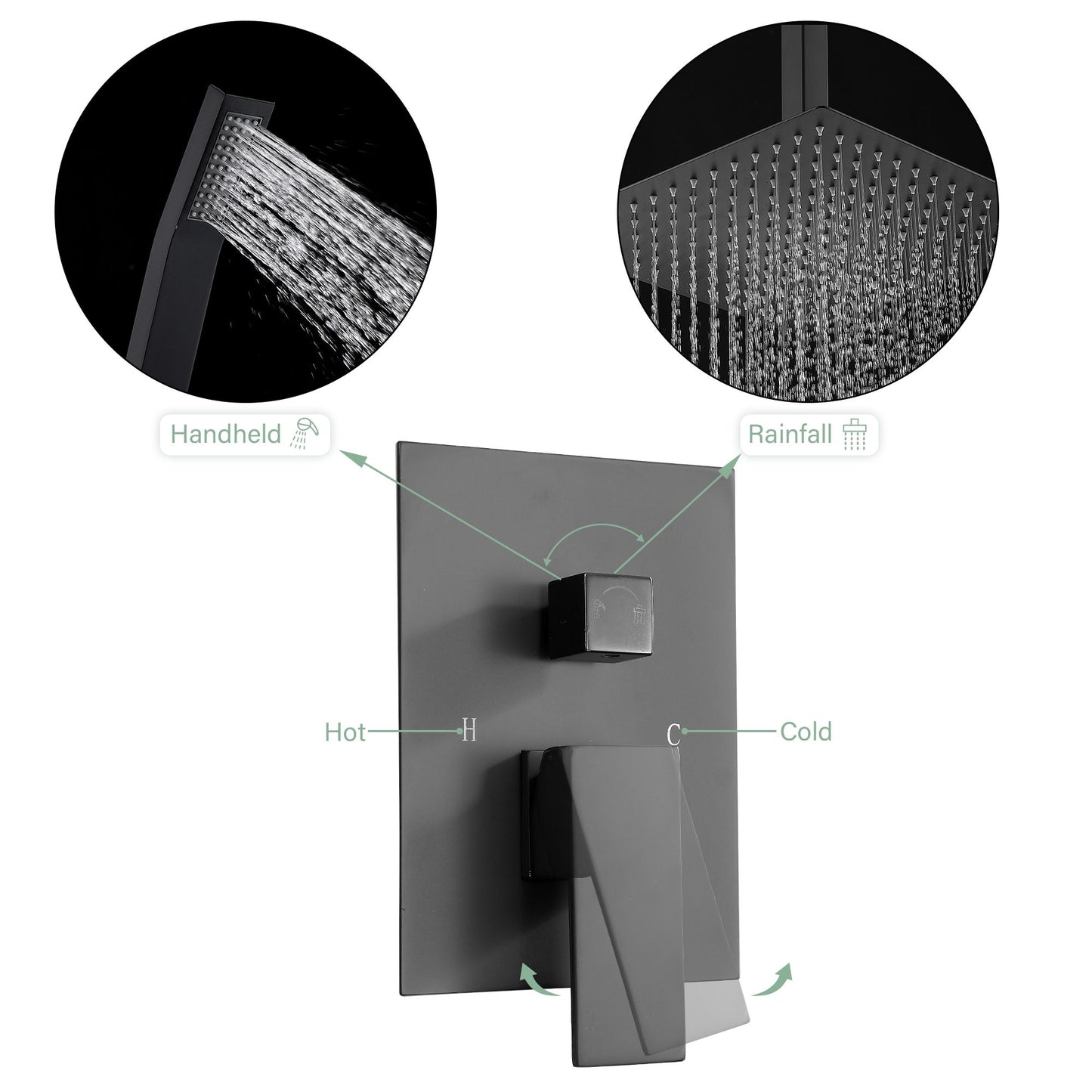 16\" Rainfall Shower Head and Handhled Shower Head,Ceiling Mounted Matte Black Shower System