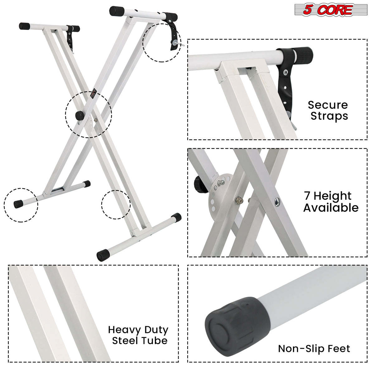 5 Core Keyboard Stand Digital Piano Riser Adjustable X Style Heavy Duty Electric Key Board Casio Synth Holder Foldable Portable Fits 54 61 88 Keys - KS 2X