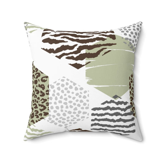 Home Decor, Throw Pillow Cover 2-sided, Green Grey Brown Hexagon Print