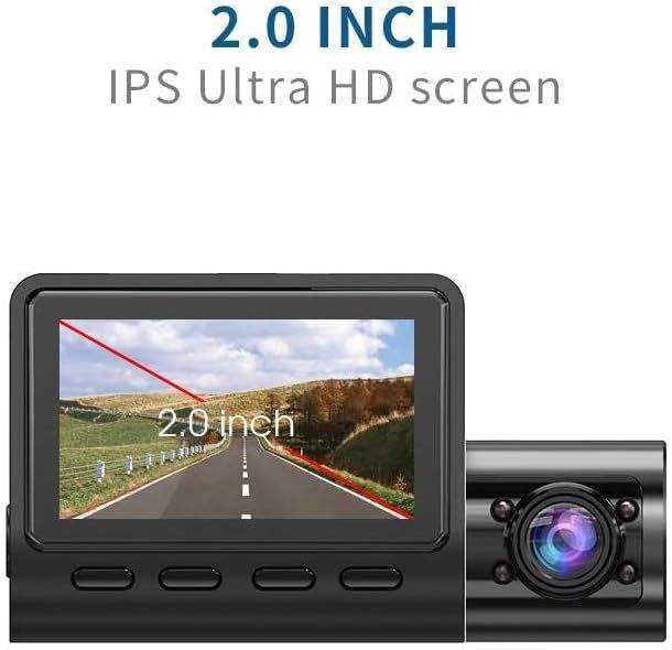 3 Channel Dash Cam for Car with 1080 + 1080 + 480p Three Lenses, Wide Angle Monitoring Range of 140° + 140° + 130°, 24-Hour Parking Monitoring, 4 Infrared Lamps with 64GB Memory Card