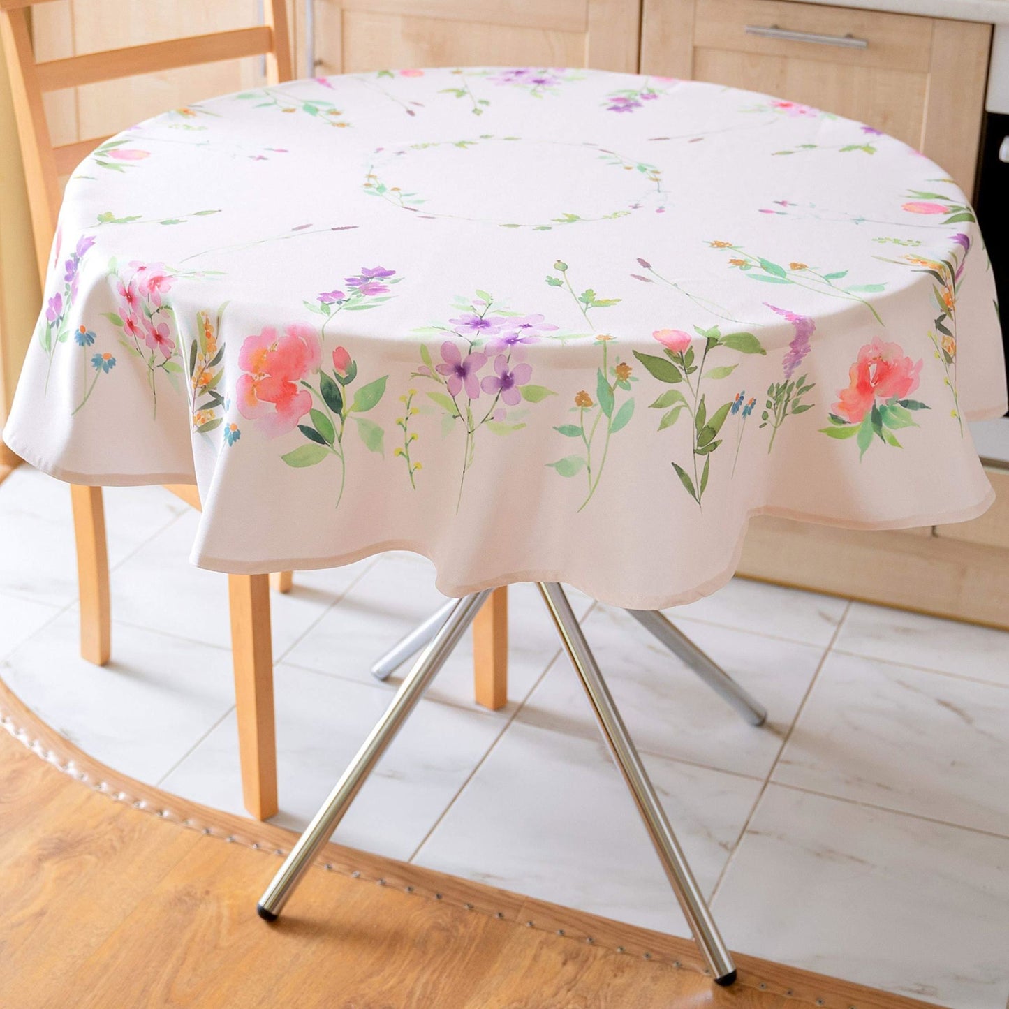 Finest Floral Coloring Round Easter Tablecloth Non Iron Stain Resistant Table Cover Diameter 60 inch