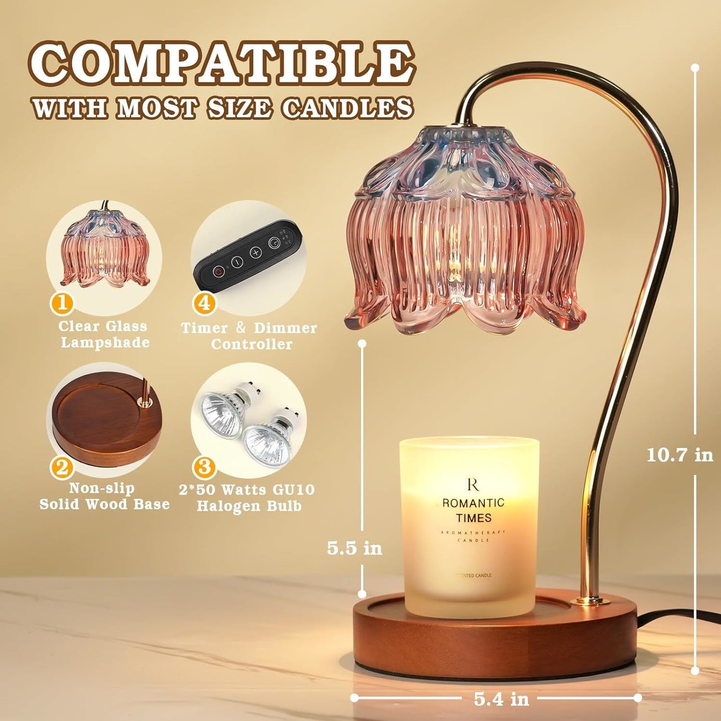 Dimmable Candle Warmer Lamp with Timer Flower