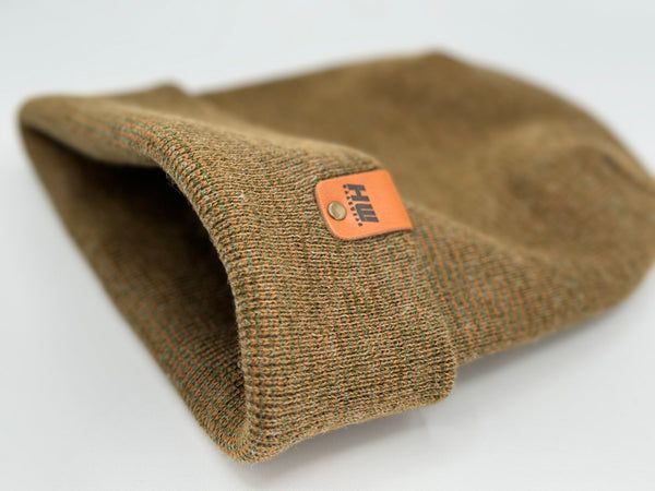 Haakwear Theta Stitch Fusion Cuffed Beanie (Patent Pending Design)-Green/Brown, Made in USA