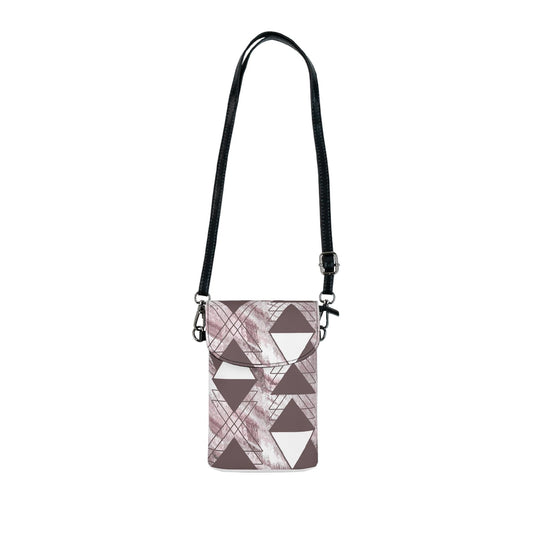 Crossbody Cell Phone Wallet Purse, Mauve Rose And White Triangular Colorblock