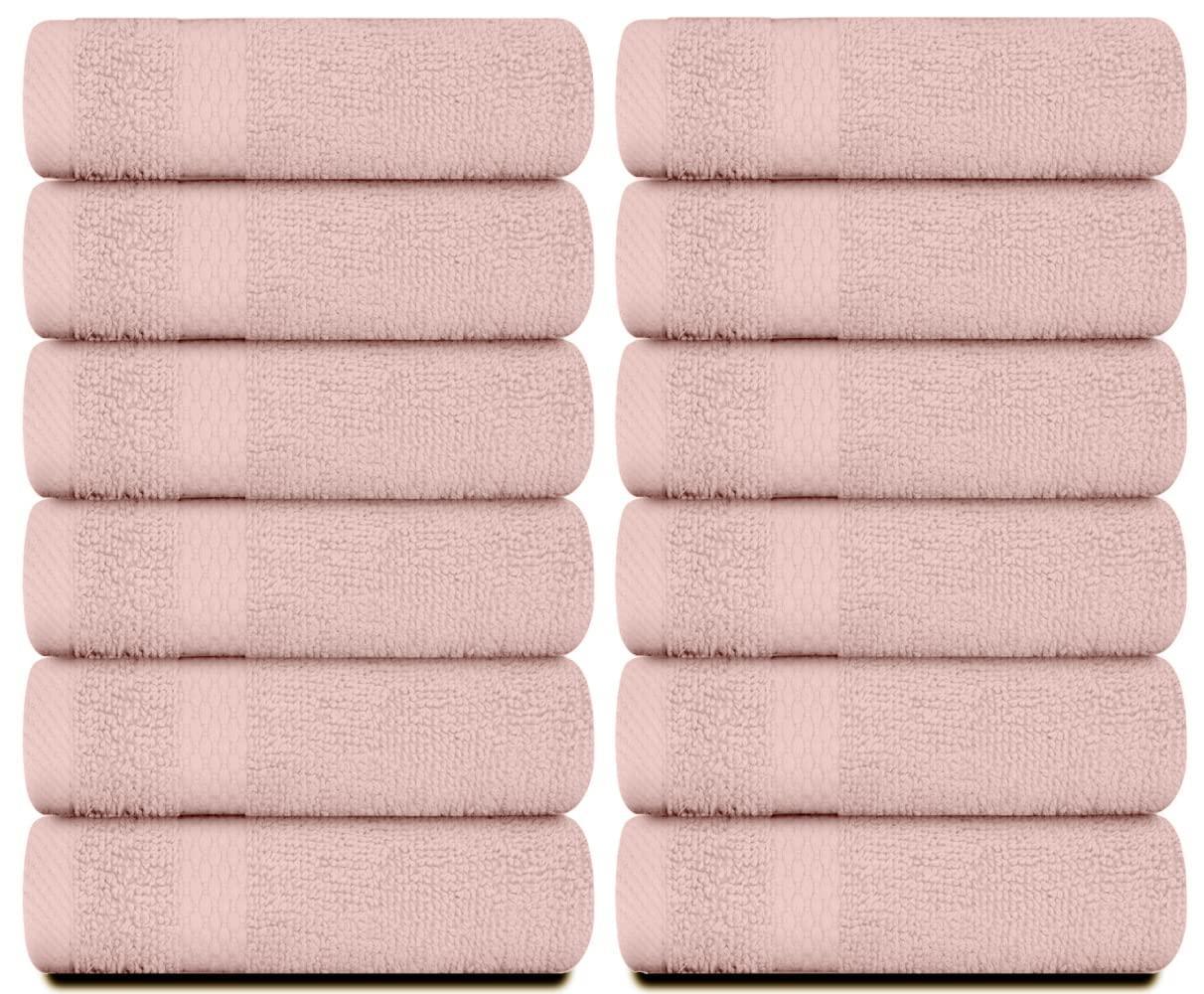 Luxury Cotton Washcloths Large Hotel Spa Bathroom Face Towel 12 Pack 13x13 inch Pink