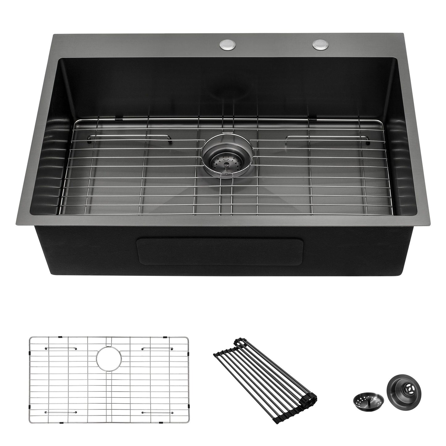 Lordear 16 Gauge Kitchen Sink Drop-in Topmount Single Bowl Gunmetal Black Stainless Steel Sink