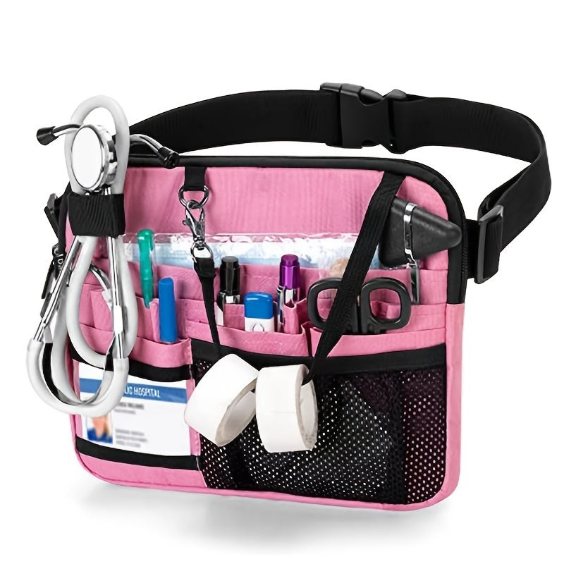 1pc Waist Bag With Medical Equipment Pocket Nurse Waist Bag Tool Belt; OPP Bag Packaging; Pink