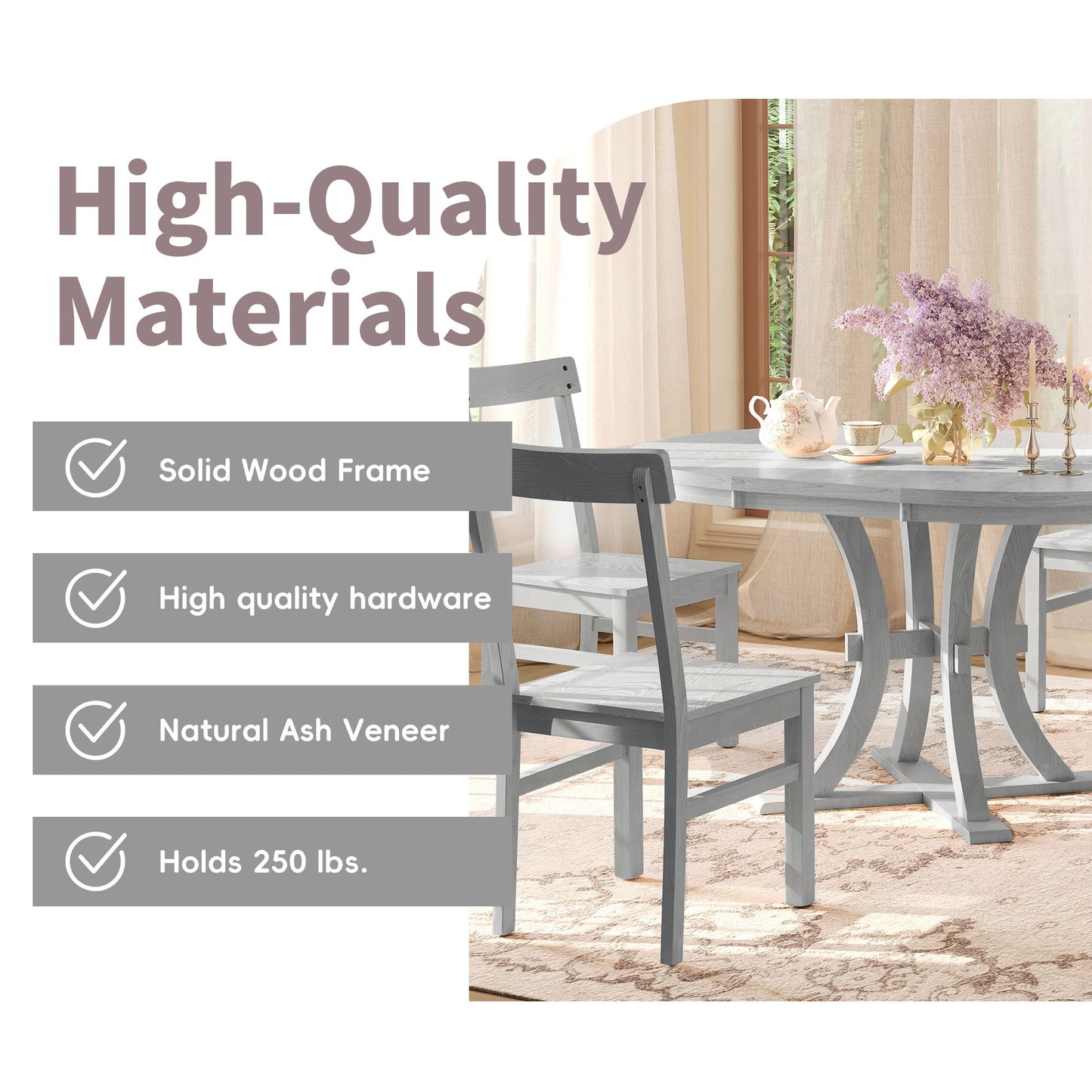 5-Piece Rustic Round Pedestal Extendable Dining Table Set with 15.7\" Removable Leaf and Simple Dining Chirs for Small Places