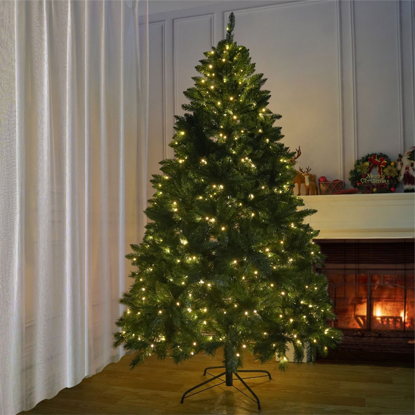 7FT Classic Style Christmas Tree with 550 Warm White LED Lights, Stable Iron Base