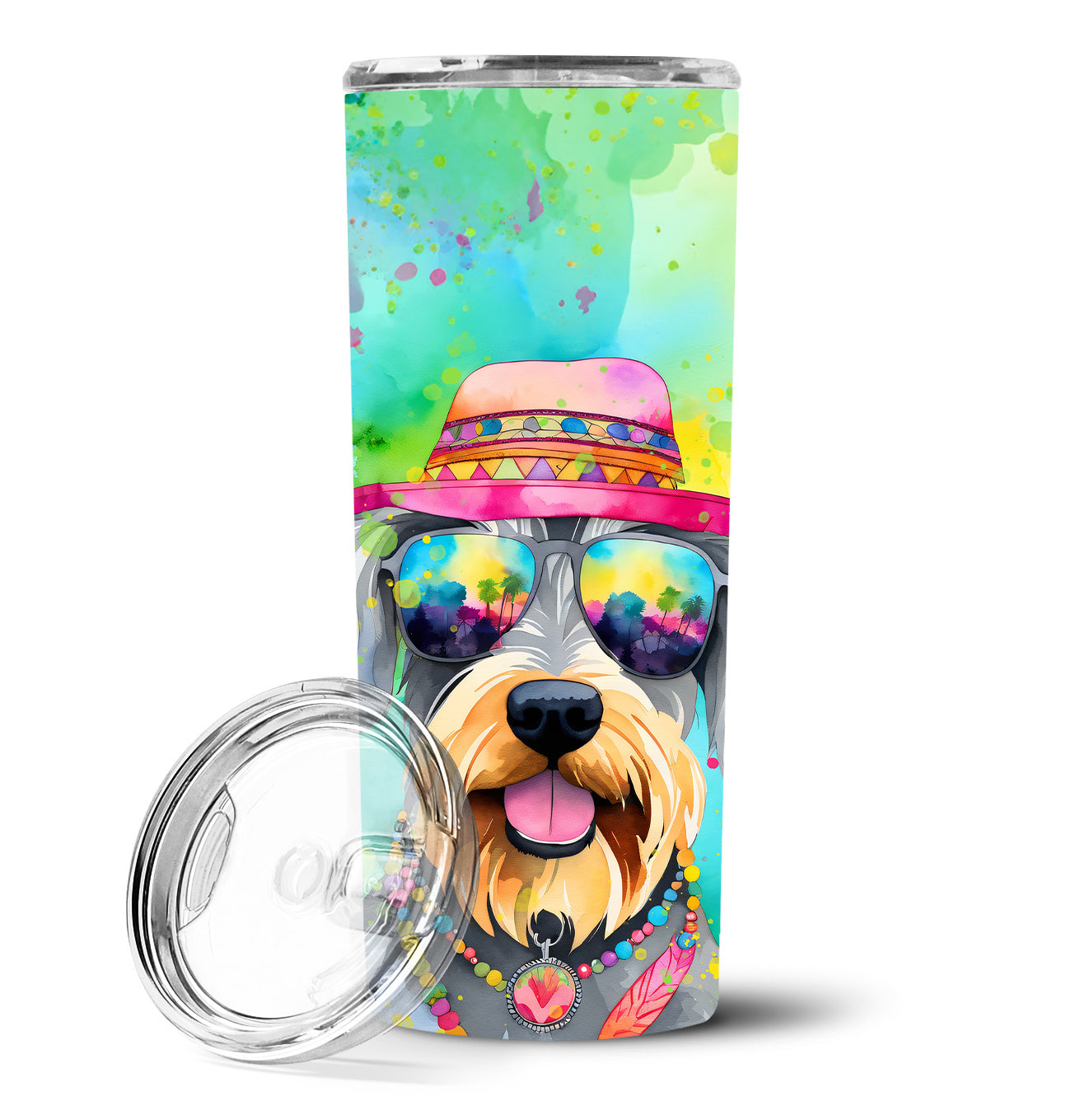 Schnauzer Hippie Dawg Stainless Steel Skinny Tumbler Vacuum Double Walled Reusable Insulated Tumbler Travel Cup for Coffee Cocktails Gift with Lid, 20 oz