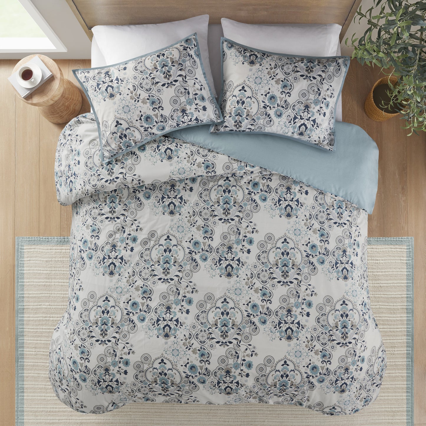 3 Piece Floral Printed Cotton Duvet Cover Set