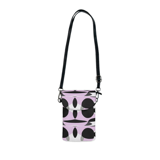 Crossbody Cell Phone Wallet Purse, Geometric Lavender And Black Pattern