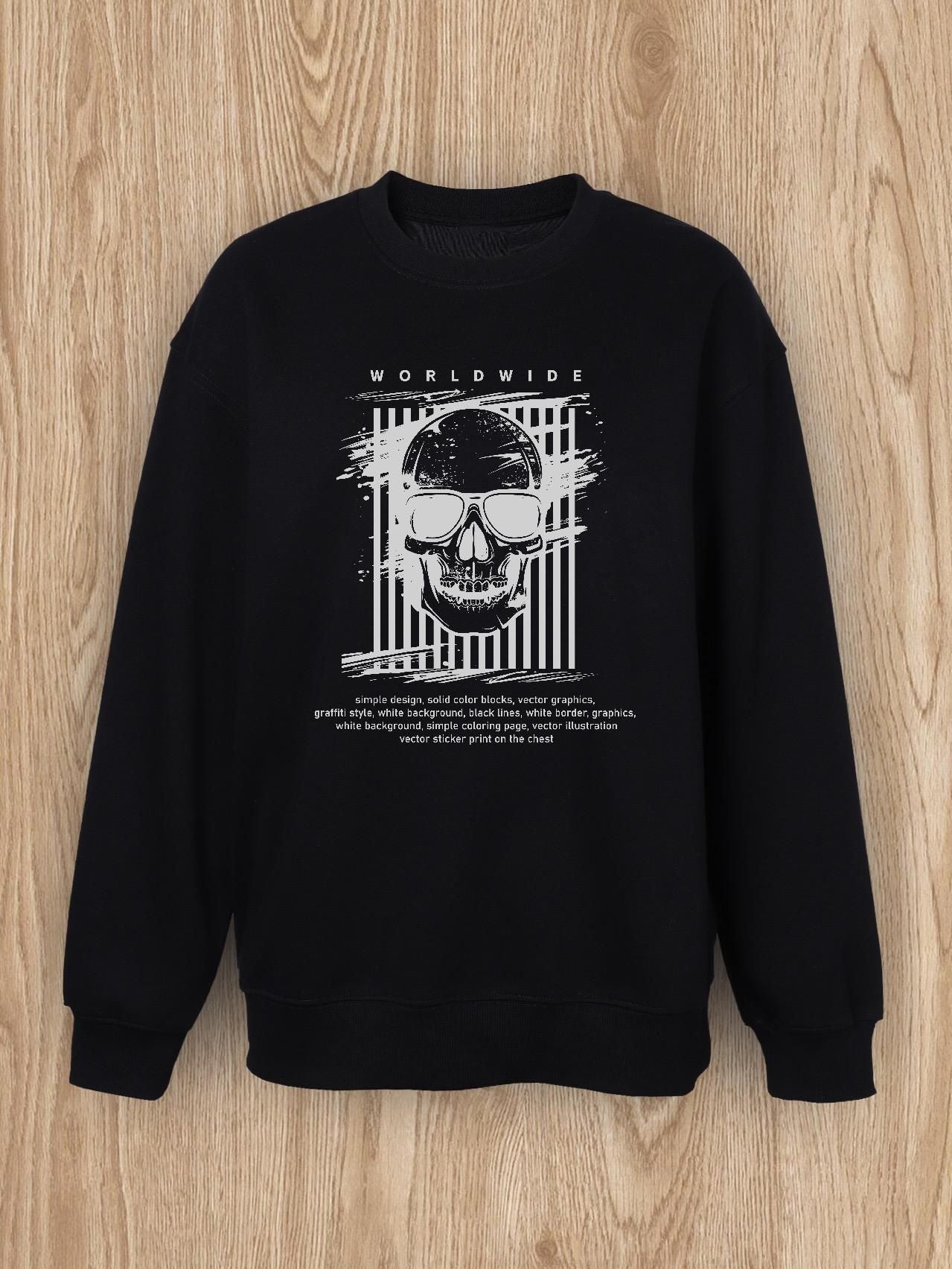 Women Basic Casual Pullover Spring Autumn Long Sleeve Street Skulls Printed Round Neck