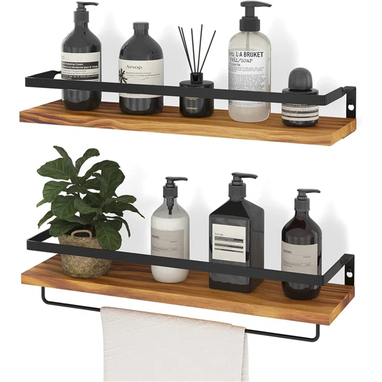 Bathroom Shelf with Towel Bar Set of 2