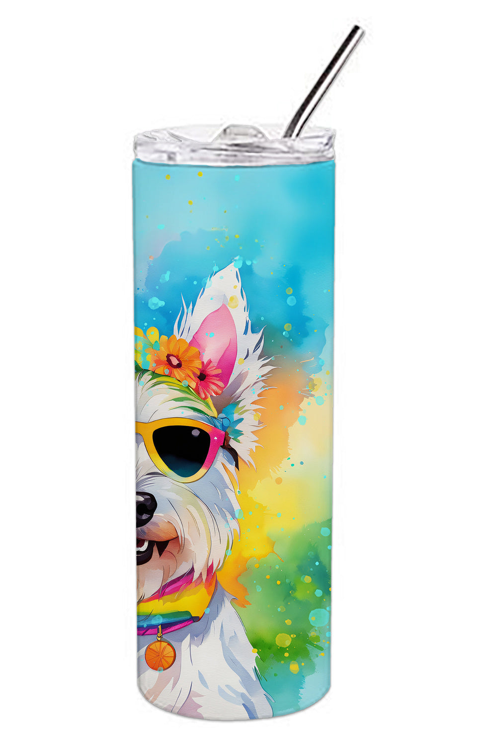 Westie Hippie Dawg Stainless Steel Skinny Tumbler Vacuum Double Walled Reusable Insulated Tumbler Travel Cup for Coffee Cocktails Gift with Lid, 20 oz