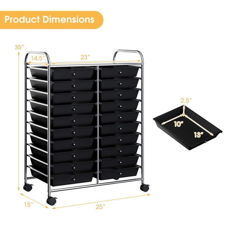 20 Drawers Rolling Storage Cart Studio Organizer