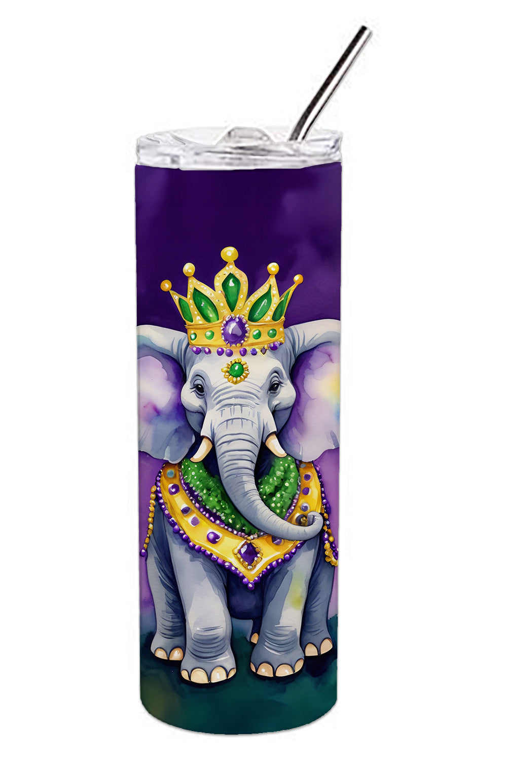 Elephant King of Mardi Gras Stainless Steel Skinny Tumbler Vacuum Double Walled Reusable Insulated Tumbler Travel Cup for Coffee Cocktails Gift with Lid, 20 oz