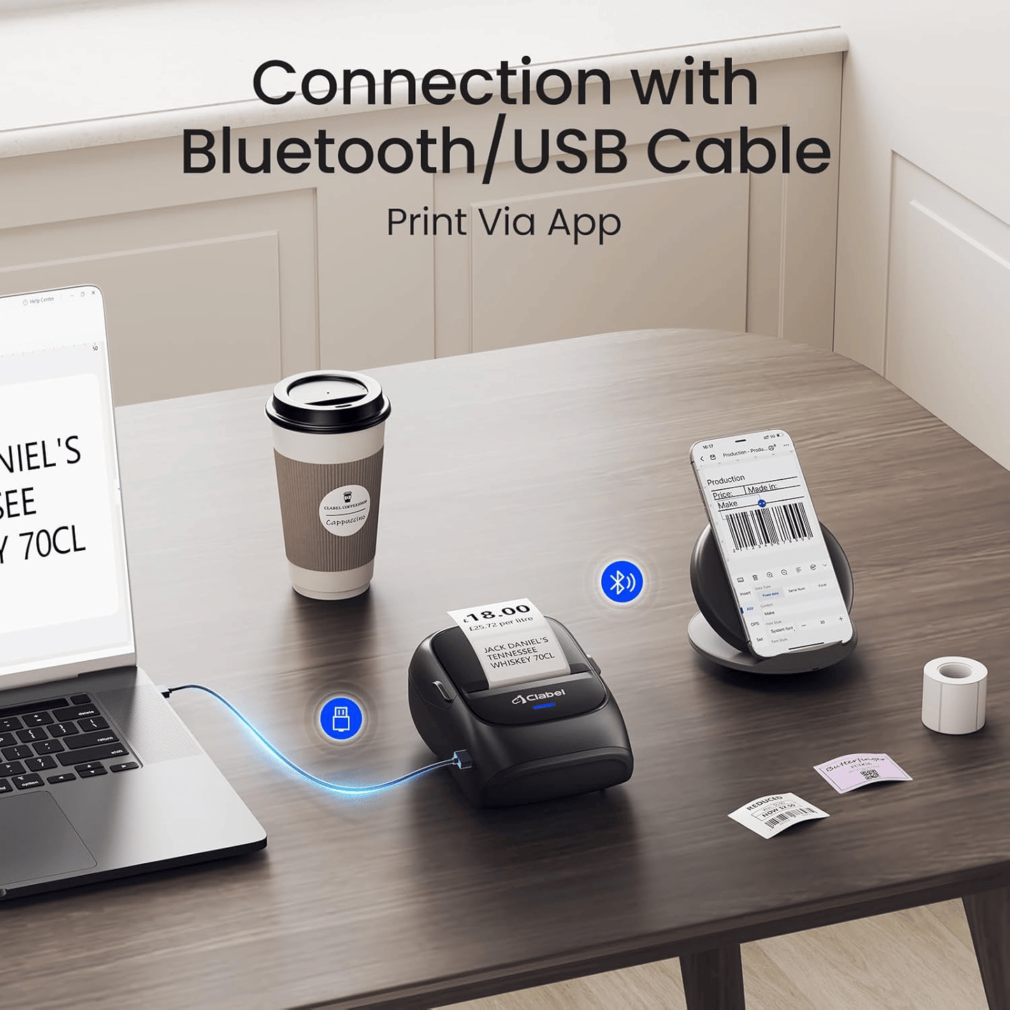 Label Maker Machine with Tape: 221B Thermal Inkless Label Printer 2 Inch Mini Portable Bluetooth Handheld Sticker Barcode Labeler Compatible with Phone & PC for Small Business Retail Office