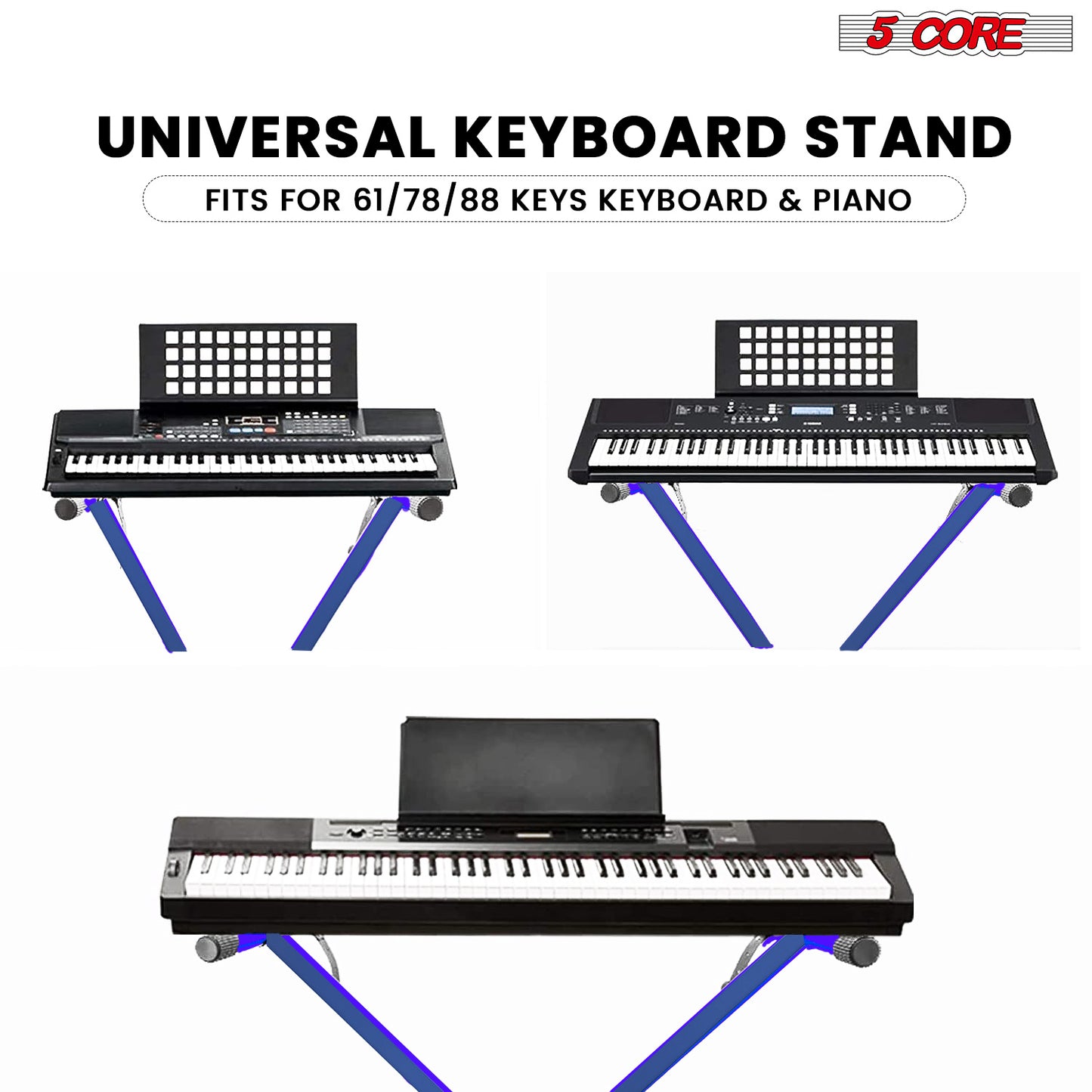 5 Core Keyboard Stand Digital Piano Riser Adjustable X Style Electric Key Board Casio Synth Holder Foldable Portable Fits 54 61 88 Keys - KS 1X