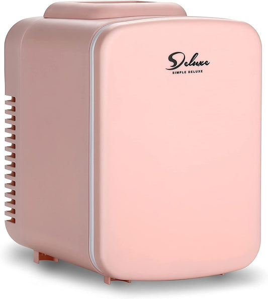 Simple Deluxe Mini Fridge, 4L/6 Can Portable Cooler & Warmer Freon-Free Small Refrigerator Provide Compact Storage for Skincare, Beverage, Food, Cosmetics, Pink