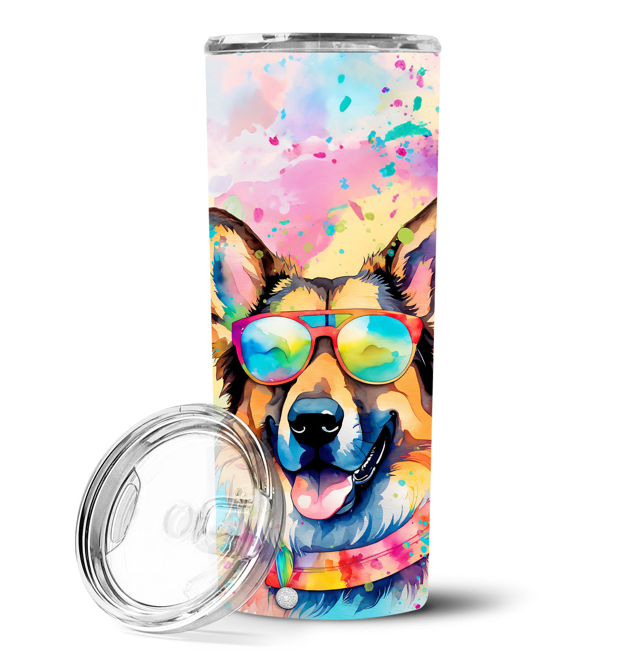 German Shepherd Hippie Dawg Stainless Steel Skinny Tumbler Vacuum Double Walled Reusable Insulated Tumbler Travel Cup for Coffee Cocktails Gift with Lid, 20 oz