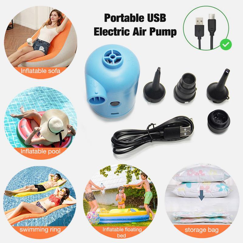 USB Electric Air Pump Portable Air Pump With 3 Nozzles Inflator For Swimming Pool Air Mattress Inflatable Boat