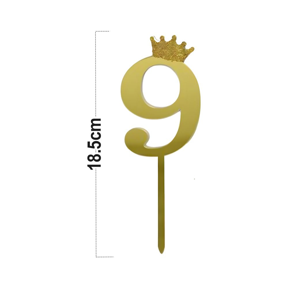 12pcs Number 9 Crown Cake Topper and Gold Acrylic Happy Birthday Cake Toppers for Wedding Anniversary or Birthday Party Decorations