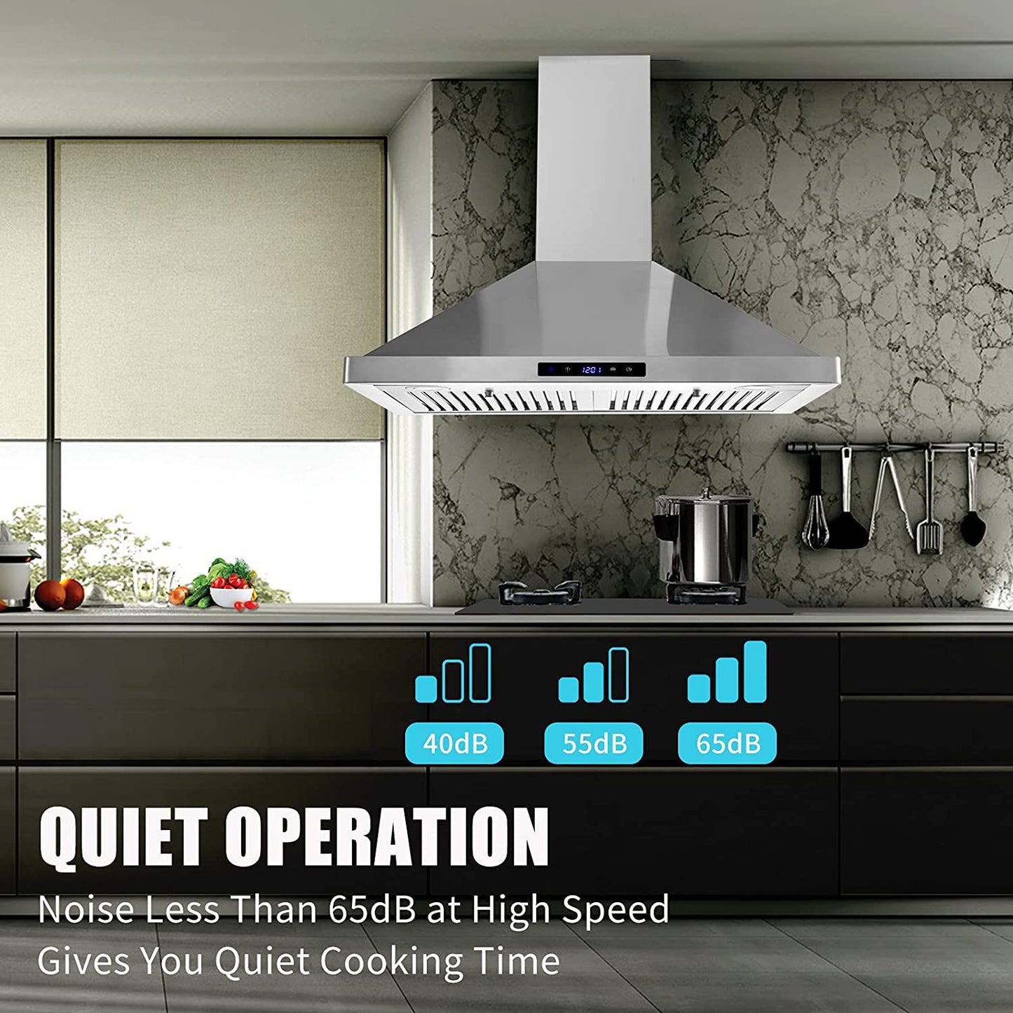 30/36 inch Range Hood 700CFM Wall Mount Stainless Steel Touch Control 3-speed Stove Vent